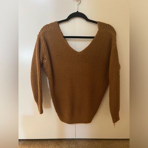 Woven knit sweater with knitted back